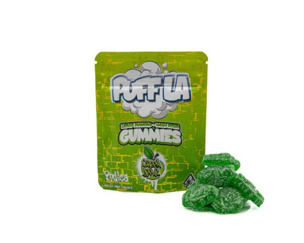 PUFF LA – GUMMIES – LIQUID DIAMOND + HASH ROSIN INFUSED – 500MG-GREEN APPLE